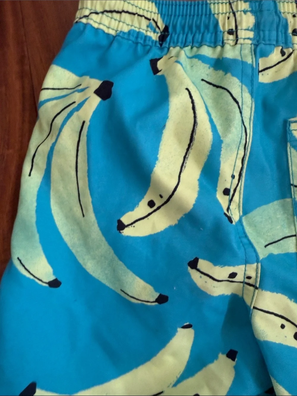 Blue Banana-Print Kids Swim Shorts